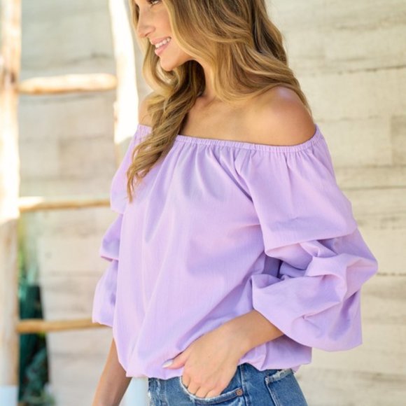 Purple puffed Sleeve shoulder top - Picture 2 of 5